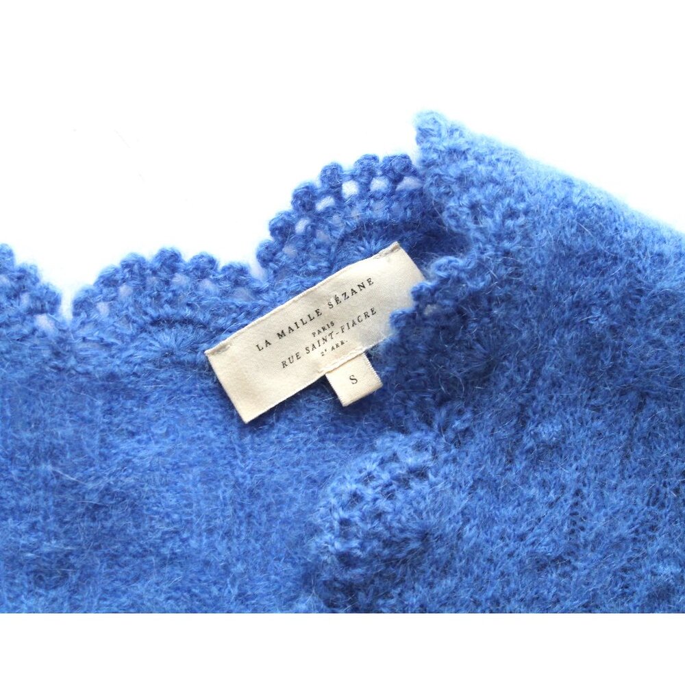 Sézane Anaelle Cardigan / Small / Blue Kid Mohair Wool Crochet Finish - Picture 7 of 10